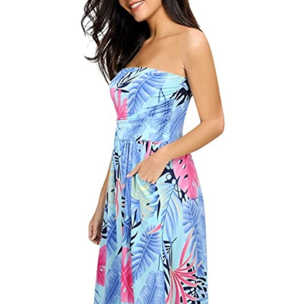Leading Star Floral Casual Beach Strapless Maxi